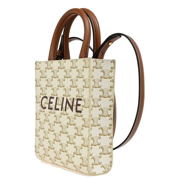 CELINE Mini Vertical Cabas 2Way Hand Bag Triomphe Canvas Leather WE BN - Picture 3 of 11